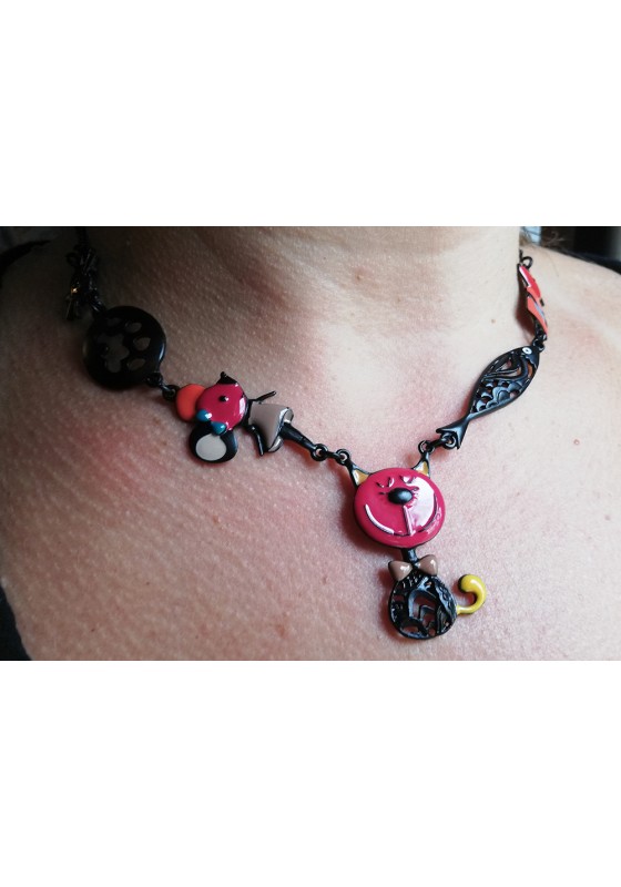 Lol Collier Chat Souris Poisson Et Empreinte De Chat Tete Rose Ou Bleue Petrole