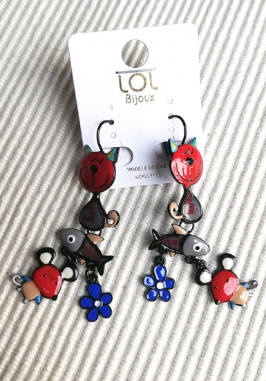 Lol Boucles D Oreilles Chat Poisson Souris Fleur Tete De Chat Rouge