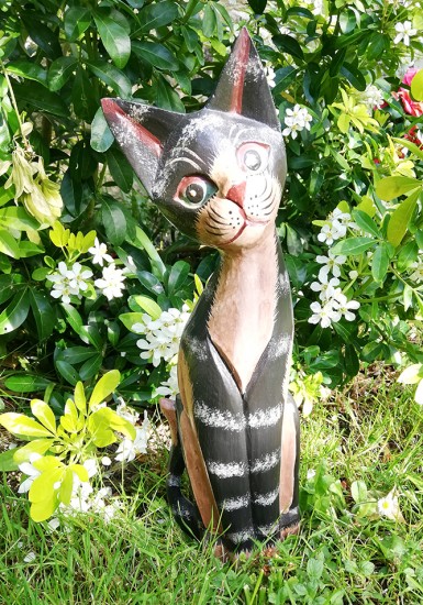Grand chat 1 mètre statuette en bois style ethnique