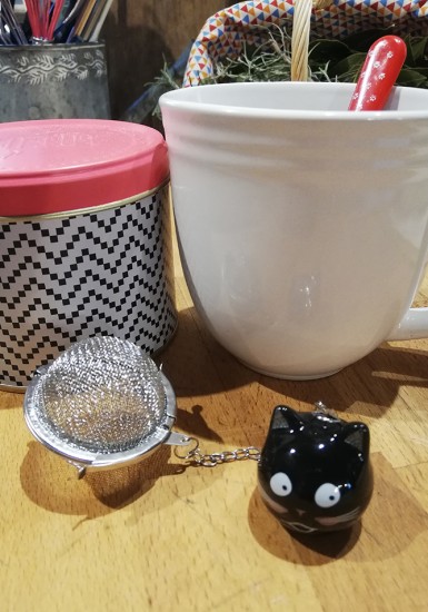 Mug chat tisanière en porcelaine Felix avec infuseur et couvercle