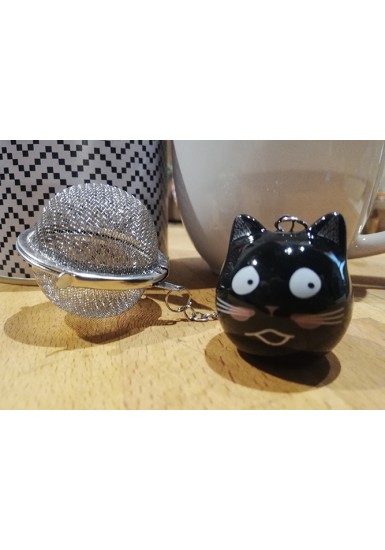 Mug chat tisanière en porcelaine blanche ou noire Chaltimbanques avec  infuseur et couvercle