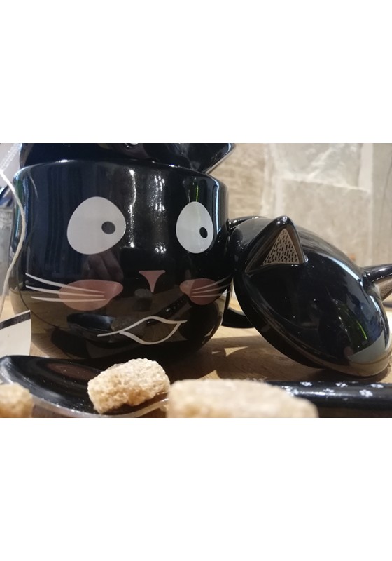 Mug chat tisanière en porcelaine blanche ou noire Chaltimbanques avec  infuseur et couvercle