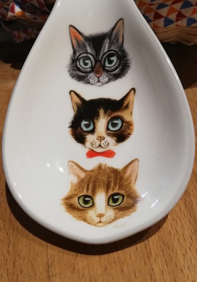 Repose cuillère en céramique dessin chat en relief