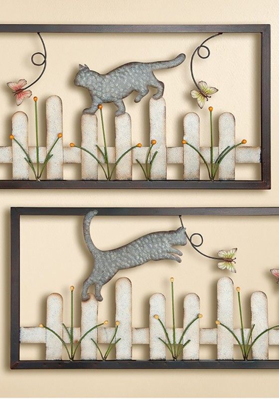 Décoration murale chat sur clôture en métal. Chat qui marche ou chat qui  saute.